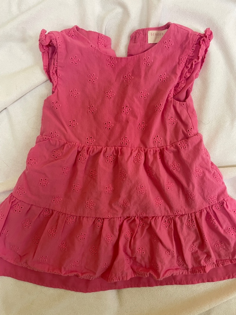 btween Hot Pink Eyelet Tiered Dress for Kids